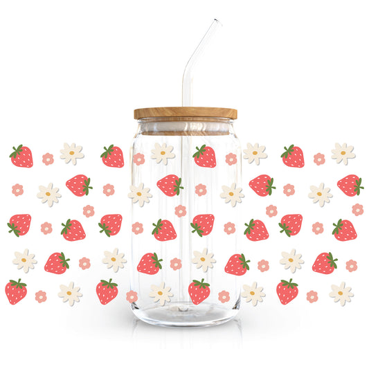 16oz Cup UV DTF Decal | Floral Strawberry