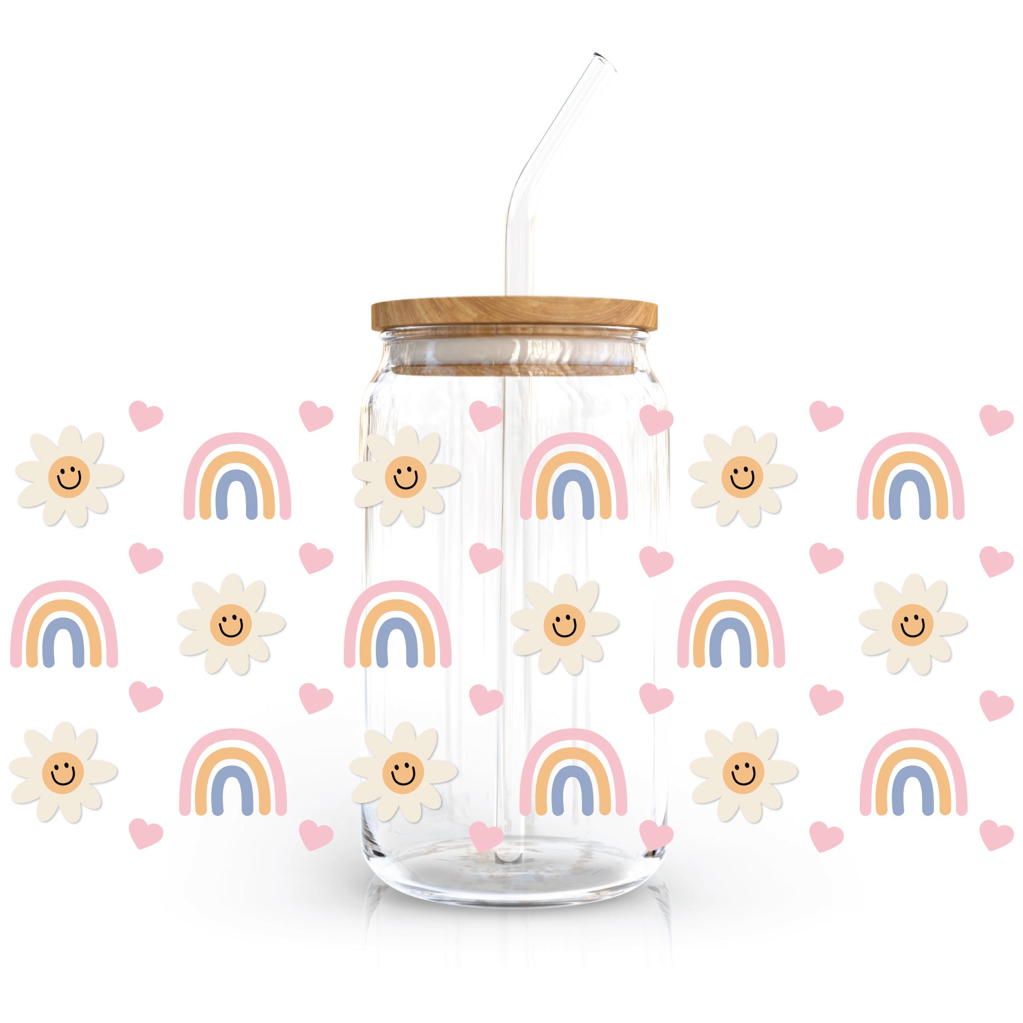 16oz Cup UV DTF Decal | Smiley Daisy & Rainbow – Caluya Design