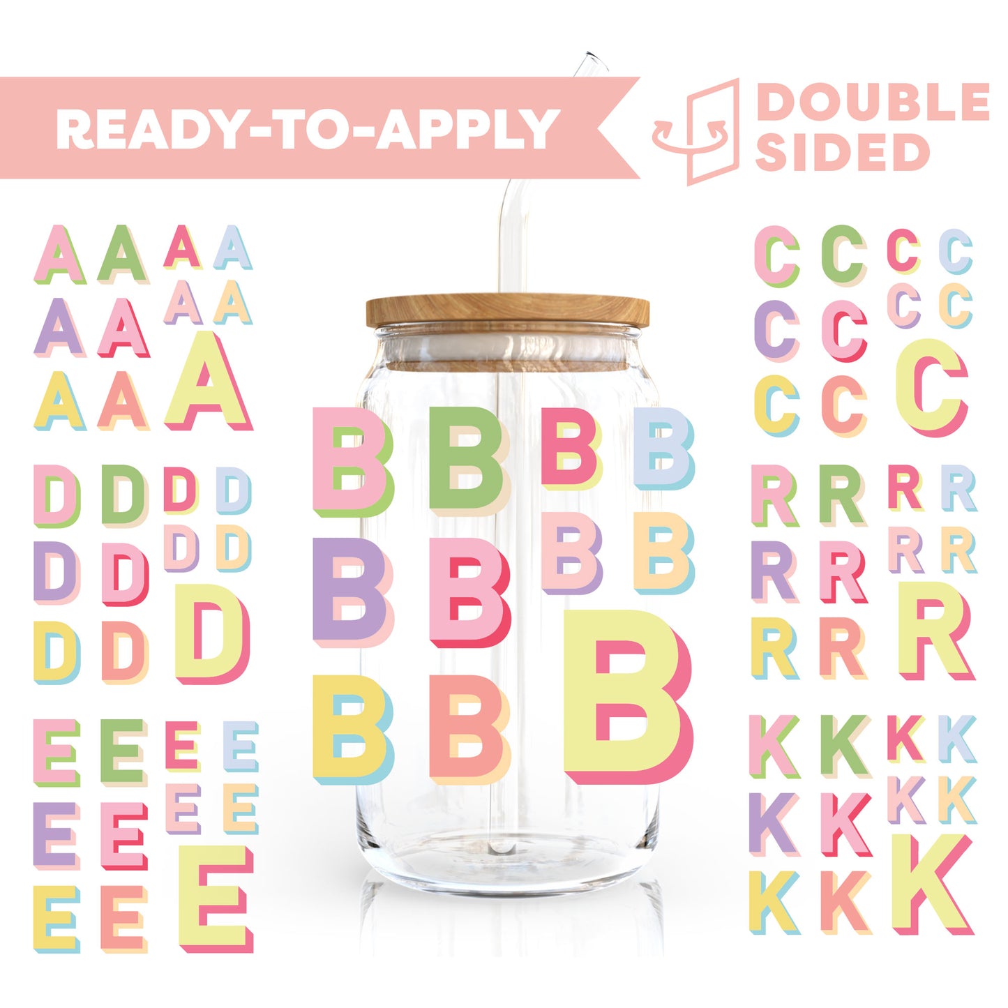 [ Double Sided ] UV DTF Decal Initial Alphabet | Duo Block Letters