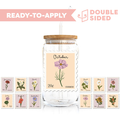 [ Double Sided ] UV DTF Transfer | Birth Month Flower Stamp