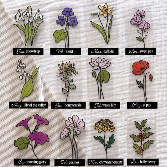 [ Double Sided ] UV DTF Transfer | Birth Month Flower