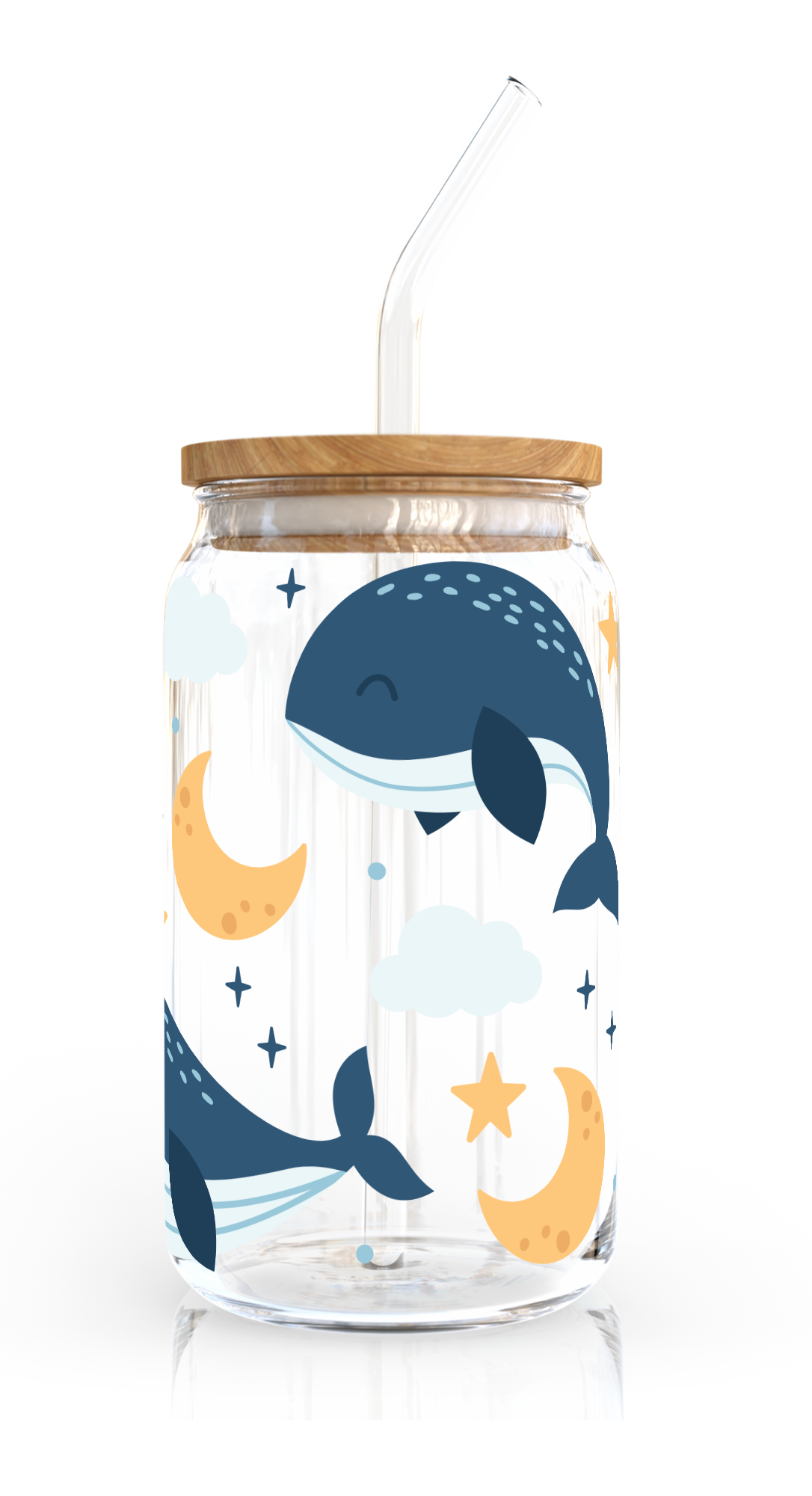 [ Double Sided ] 16oz Cup UV DTF Decal | Moon Whale