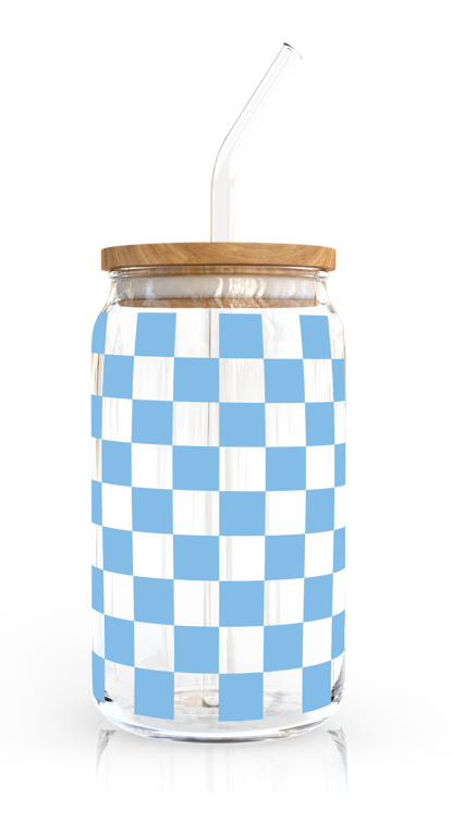 [ Double Sided ] 16oz Cup UV DTF Decal | Aqua Checkered