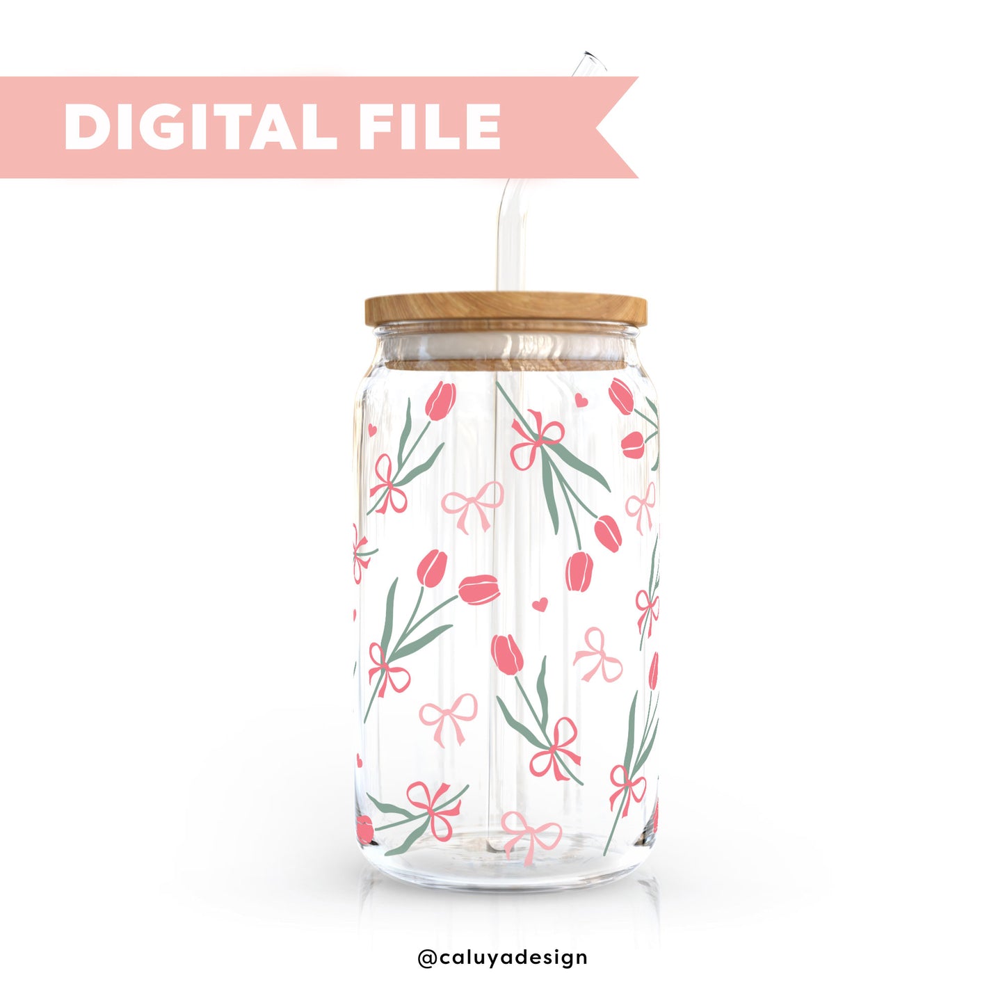 16oz Libbey Can Cup Wrap | Bow Tulip SVG