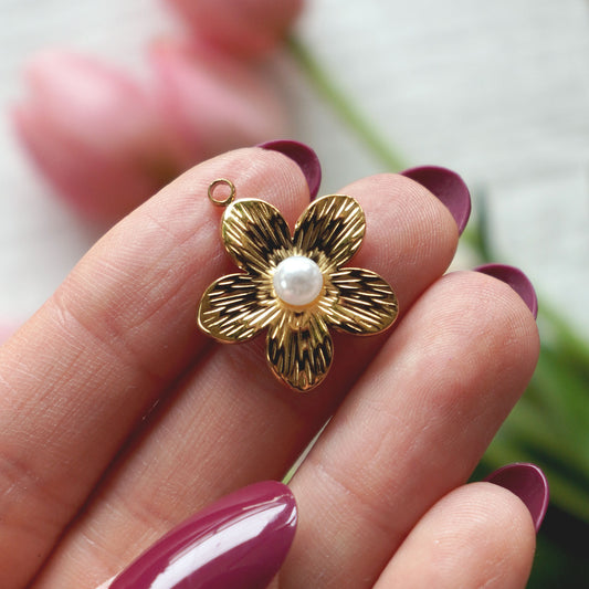 Pearl Wildflower Charm | 18K Gold Plated