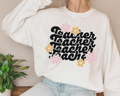 FREE Teacher SVG | Retro Flower Teacher SVG