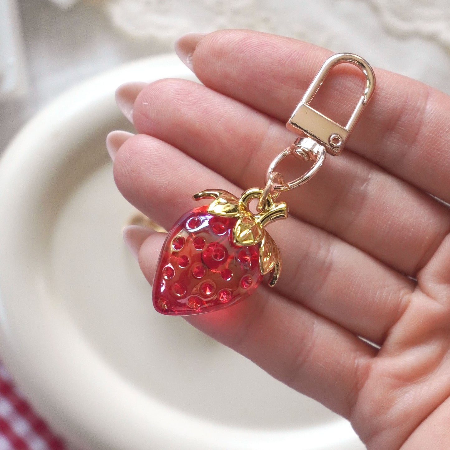 3D Strawberry Charm Keychain