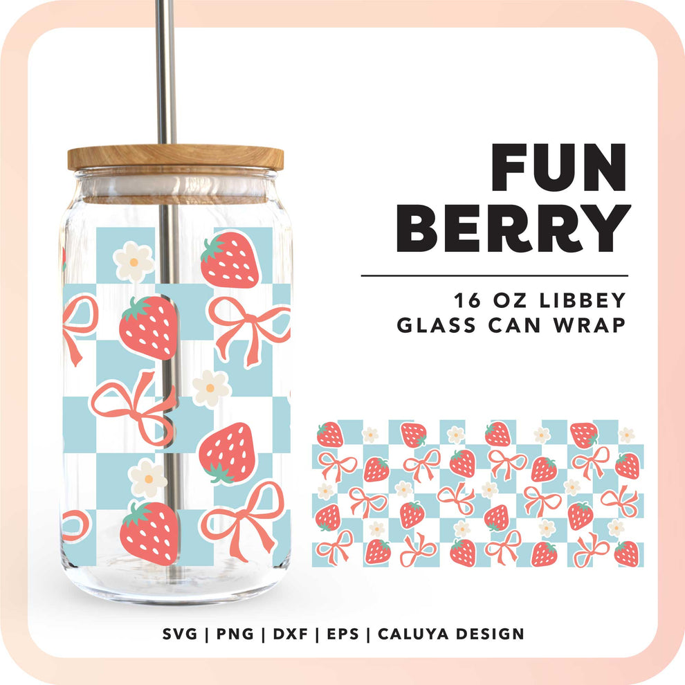 16oz Libbey Can Cup Wrap SVG | Romantic Checkered Strawberry SVG ...