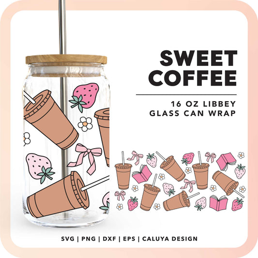 [ Digital File ] 16oz Libbey Can Wrap SVG | Strawberry Book & Coffee SVG