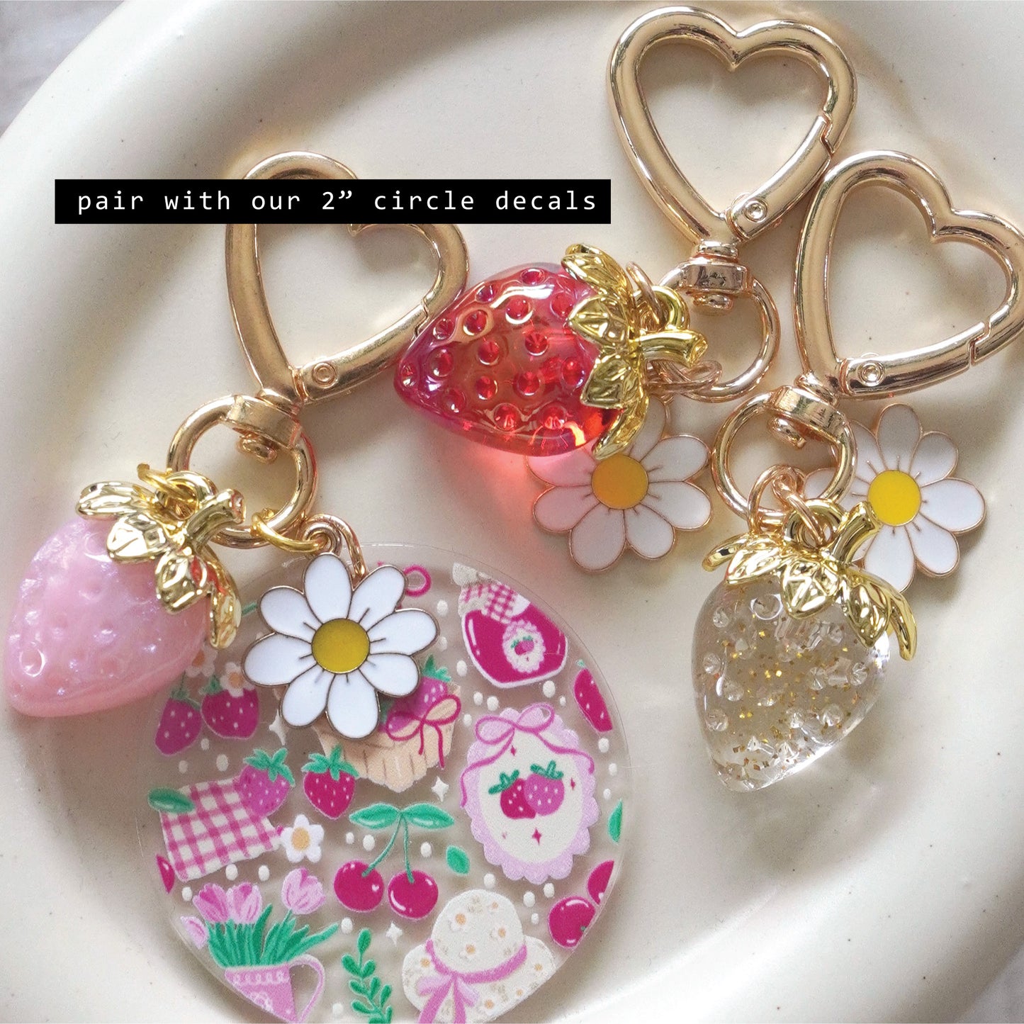 3D Strawberry + Flower Charm Keychain
