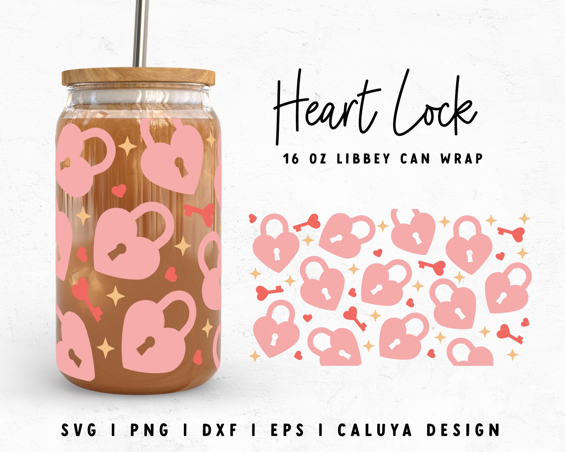 16oz Libbey Can Heart Lock Cup Wrap Cut File for Cricut, Cameo Silhouette | Free SVG Cut File