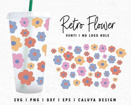Venti Cup No Hole Retro Cute Flower  Cup Wrap Cut File for Cricut, Cameo Silhouette | Free SVG Cut File