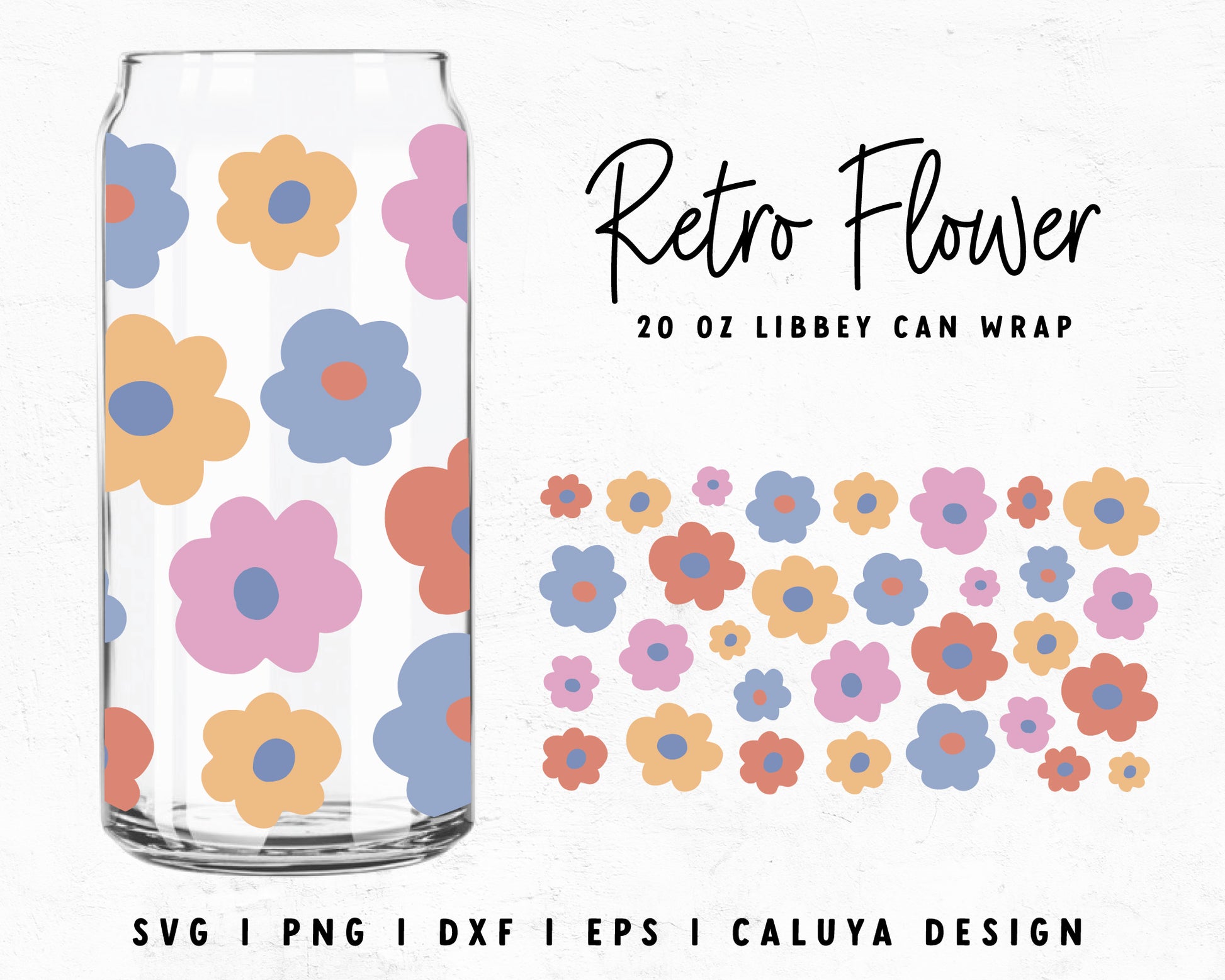 20oz Retro Cute Flower Libbey Can Cup Wrap Cut File for Cricut, Cameo Silhouette | Free SVG Cut File