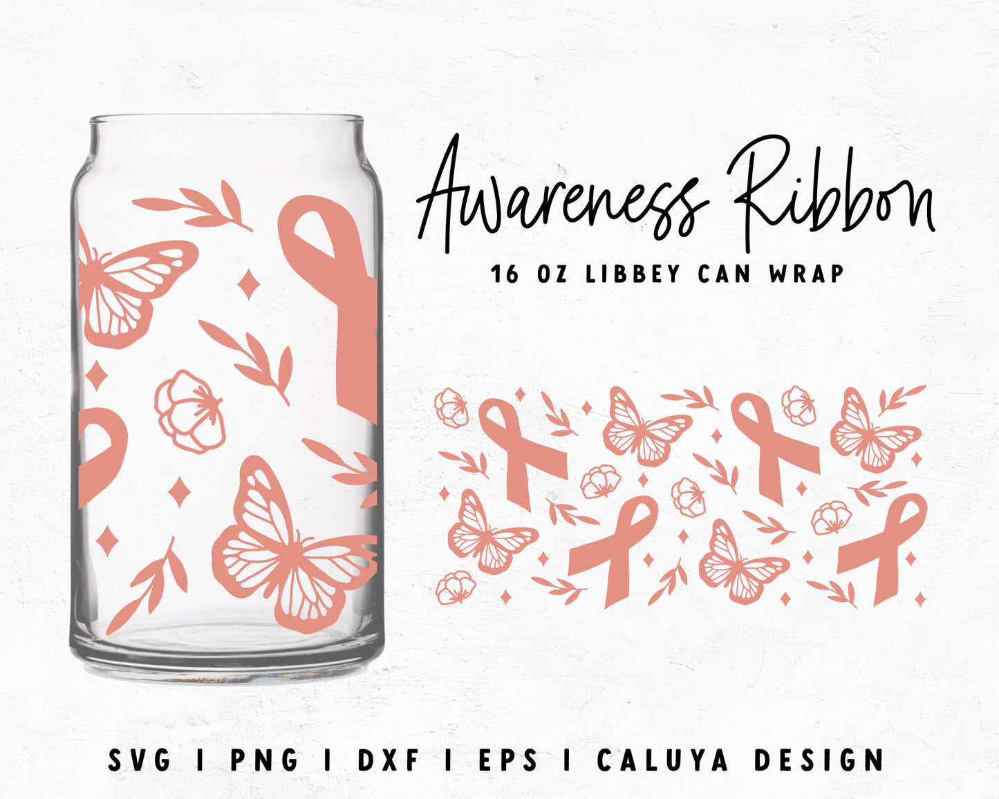 16oz Libbey Can Ribbons With Butterflies Wrap Cut File for Cricut, Cameo Silhouette | Free SVG Cut File