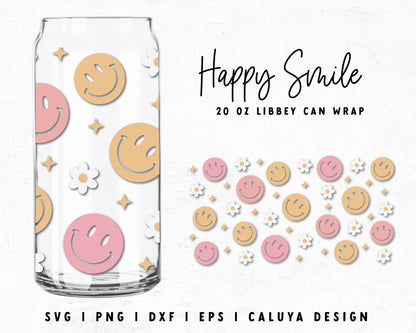 20oz Libbey Can Happy Smile Cup Wrap Cut File for Cricut, Cameo Silhouette | Free SVG Cut File