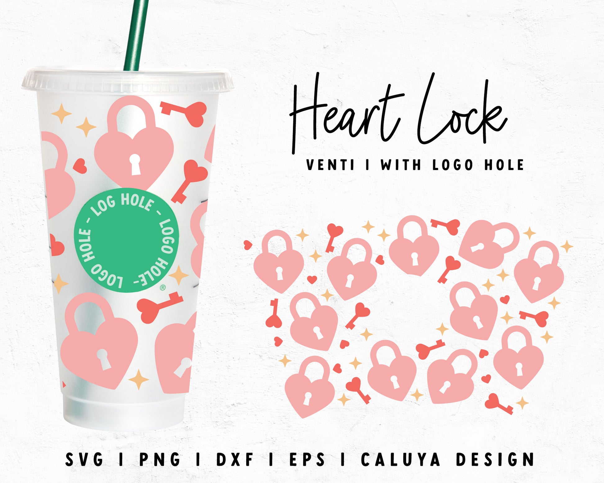 Venti Cup With Hole Heart Lock Cup Wrap Cut File for Cricut, Cameo Silhouette | Free SVG Cut File