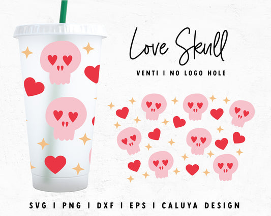 Venti Cup No Hole  Skull In Love Wrap Cut File for Cricut, Cameo Silhouette | Free SVG Cut File