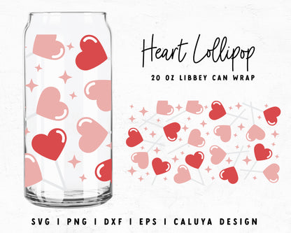 20oz Libbey Can Heart Lollipop Cup Wrap Cut File for Cricut, Cameo Silhouette | Free SVG Cut File
