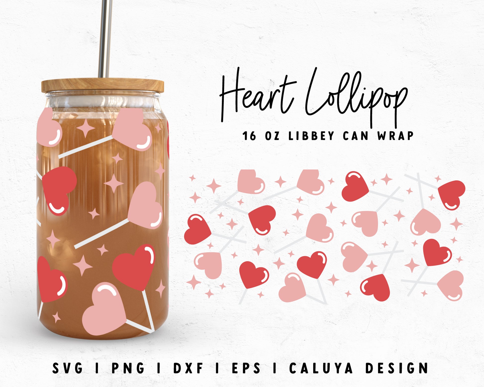 16oz Libbey Can Heart Lollipop Cup Wrap Cut File for Cricut, Cameo Silhouette | Free SVG Cut File