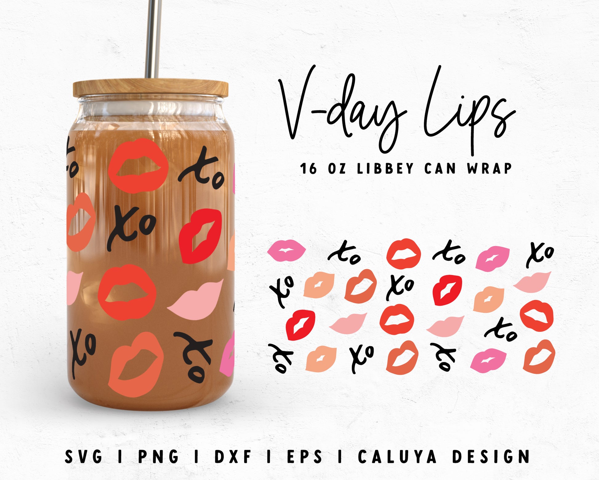 16oz Libbey Can xo Lips Wrap Cut File for Cricut, Cameo Silhouette | Free SVG Cut File
