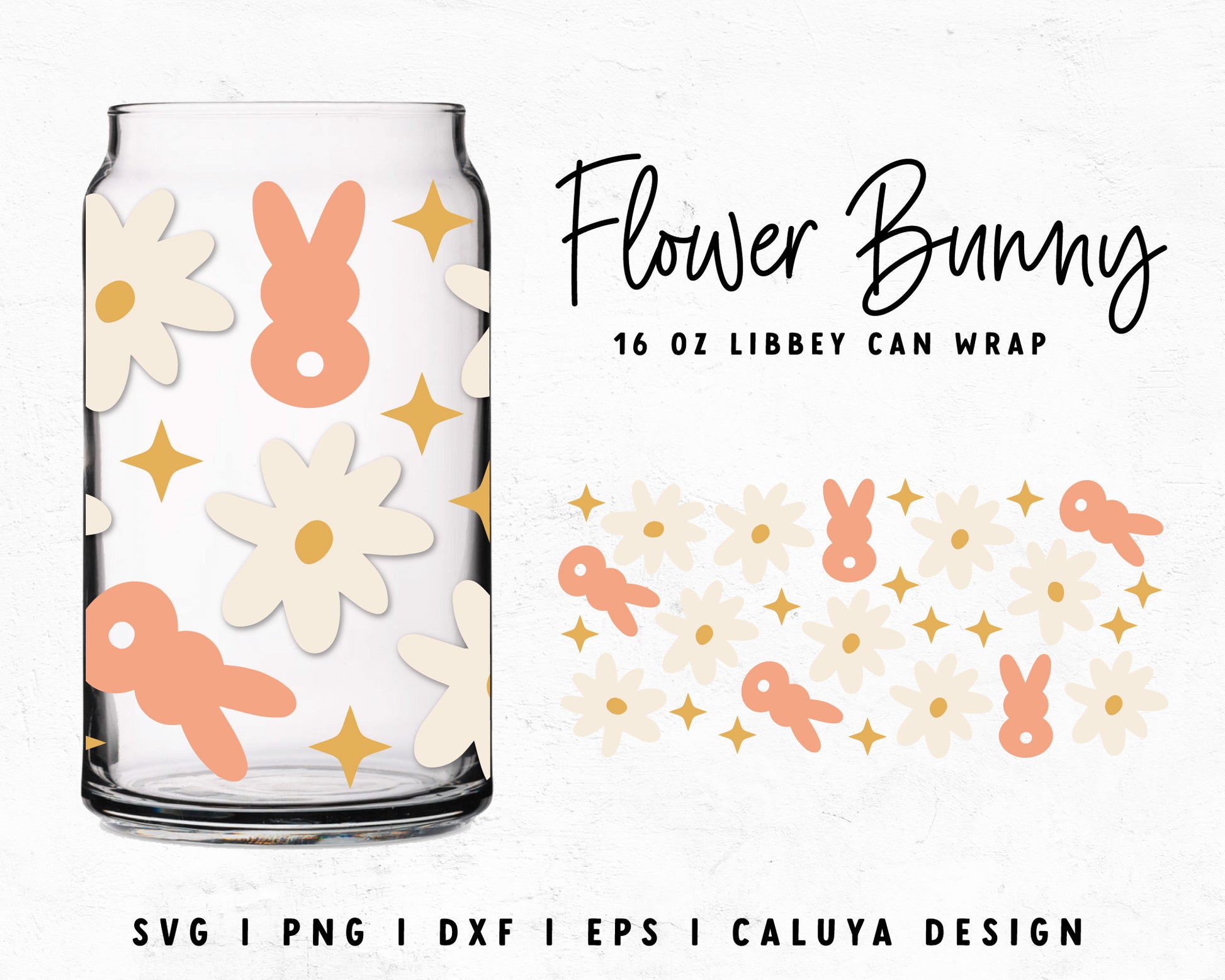 16oz Libbey Can Flower & Easter Bunny Cup Wrap Cut File for Cricut, Cameo Silhouette | Free SVG Cut File