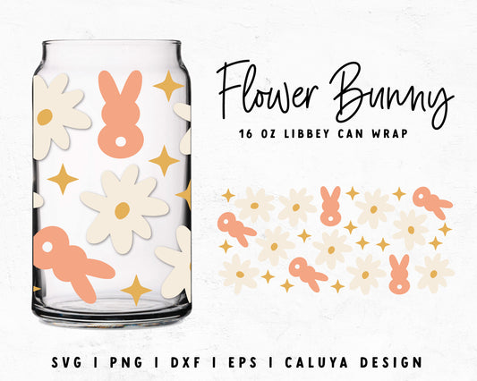 16oz Libbey Can Flower & Easter Bunny Cup Wrap Cut File for Cricut, Cameo Silhouette | Free SVG Cut File