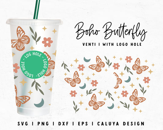 Venti Cup With Hole Boho Butterfly Cup Wrap Cut File for Cricut, Cameo Silhouette | Free SVG Cut File