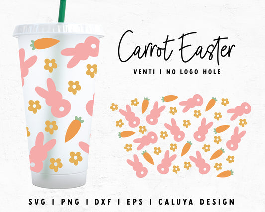 Venti Cup No Hole Bunny Carrot Easter Cup Wrap Cut File for Cricut, Cameo Silhouette | Free SVG Cut File