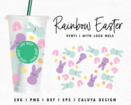 Venti Cup With Hole Rainbow & Easter Bunny Cup Wrap Cut File for Cricut, Cameo Silhouette | Free SVG Cut File