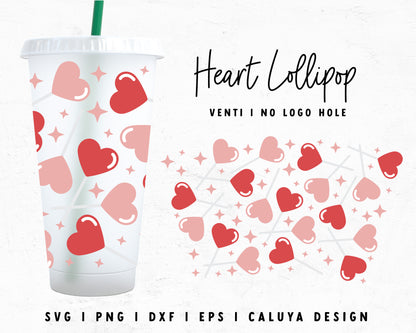 Venti Cup No Hole Heart Lollipop Cup Wrap Cut File for Cricut, Cameo Silhouette | Free SVG Cut File