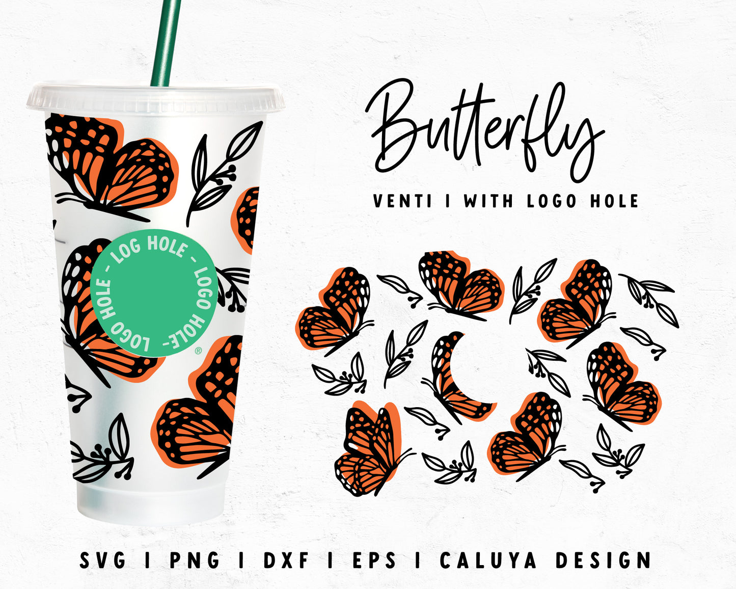 Venti Cup With Hole Butterfly Cup Wrap Cut File for Cricut, Cameo Silhouette | Free SVG Cut File