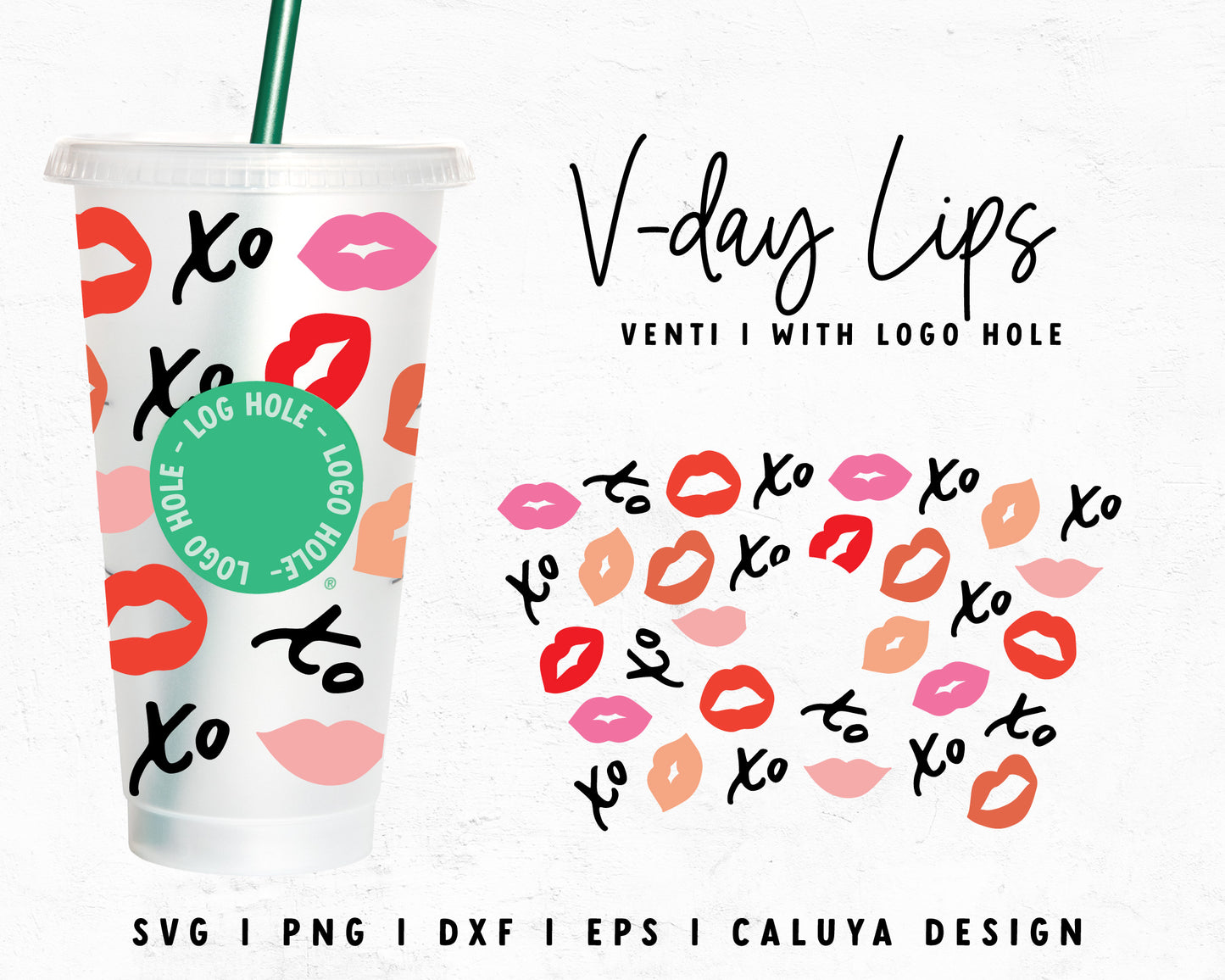 Venti Cup With Hole xo Lips Wrap Cut File for Cricut, Cameo Silhouette | Free SVG Cut File