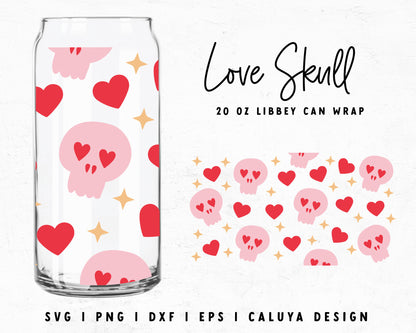 20oz Libbey Can  Skull In Love Wrap Cut File for Cricut, Cameo Silhouette | Free SVG Cut File