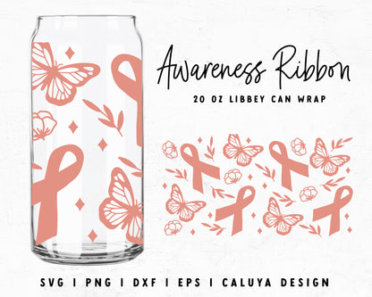 20oz Libbey Can Ribbons With Butterflies Wrap Cut File for Cricut, Cameo Silhouette | Free SVG Cut File