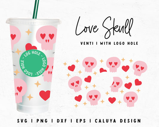 Venti Cup With Hole  Skull In Love Wrap Cut File for Cricut, Cameo Silhouette | Free SVG Cut File