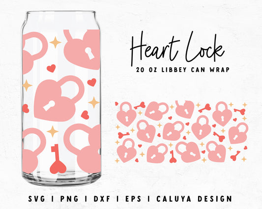 20oz Libbey Can Heart Lock Cup Wrap Cut File for Cricut, Cameo Silhouette | Free SVG Cut File