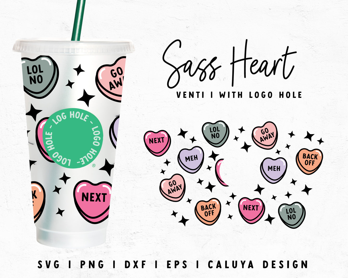 Venti Cup With Hole Funny Heart Candy Wrap Cut File for Cricut, Cameo Silhouette | Free SVG Cut File