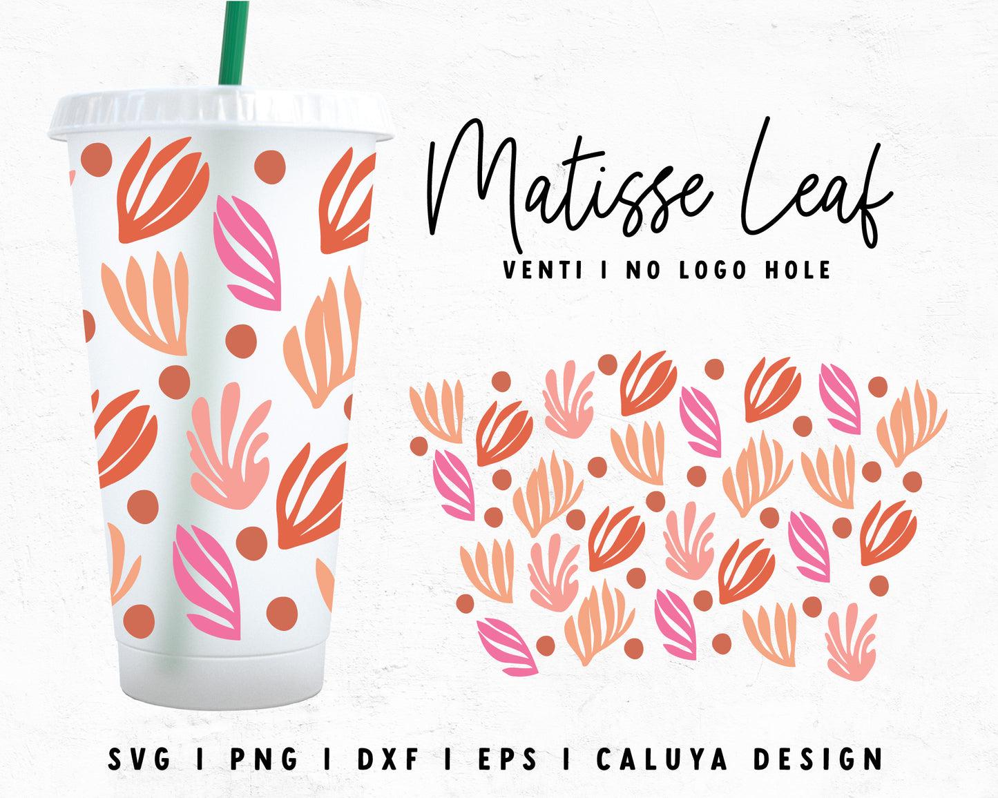 Venti Cup No Hole Matisse Leaf Cup Wrap Cut File for Cricut, Cameo Silhouette | Free SVG Cut File