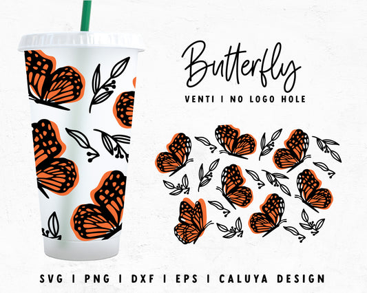 Venti Cup No Hole Butterfly Cup Wrap Cut File for Cricut, Cameo Silhouette | Free SVG Cut File