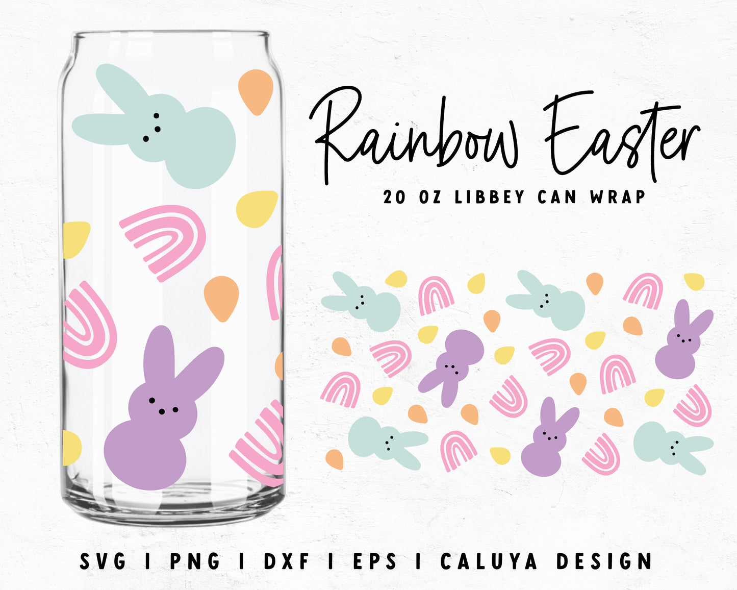 20oz Libbey Can Rainbow & Easter Bunny Cup Wrap Cut File for Cricut, Cameo Silhouette | Free SVG Cut File