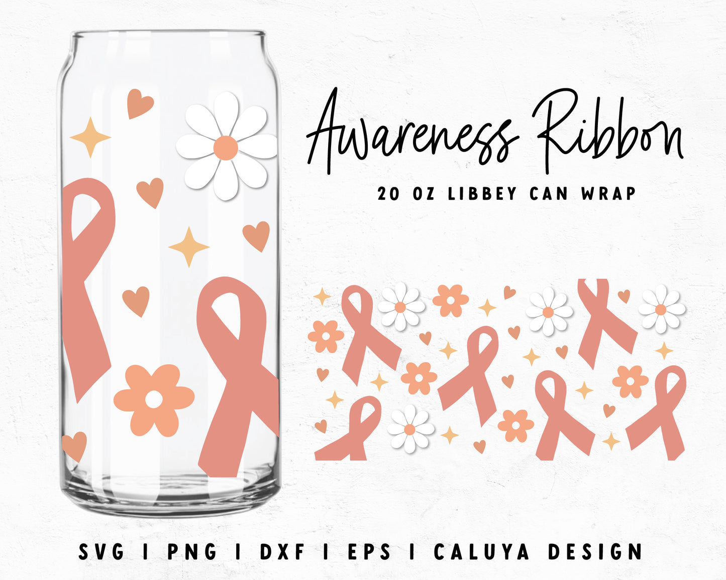 20oz Libbey Can Ribbons With Flowers Wrap Cut File for Cricut, Cameo Silhouette | Free SVG Cut File