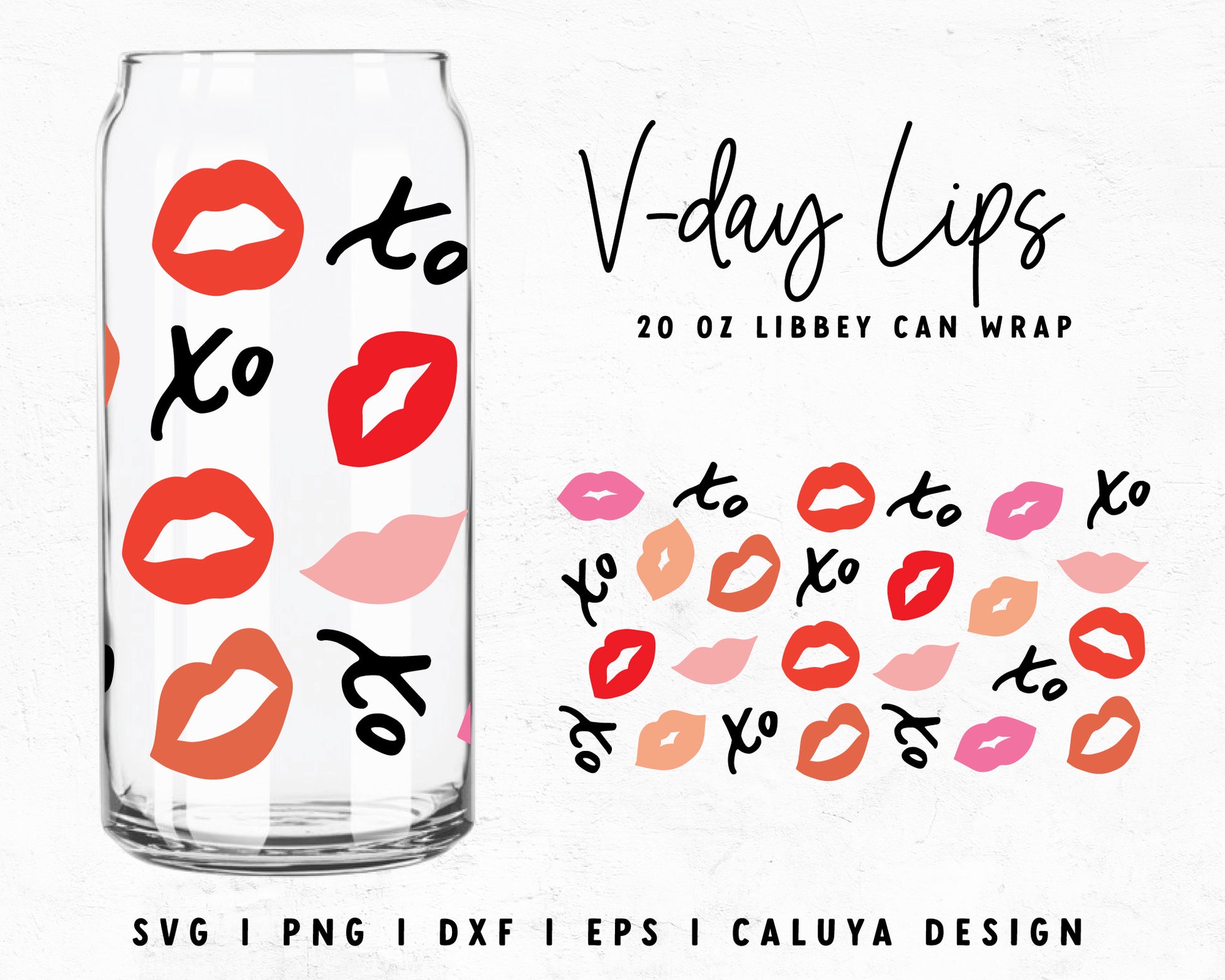 20oz Libbey Can xo Lips Wrap Cut File for Cricut, Cameo Silhouette | Free SVG Cut File