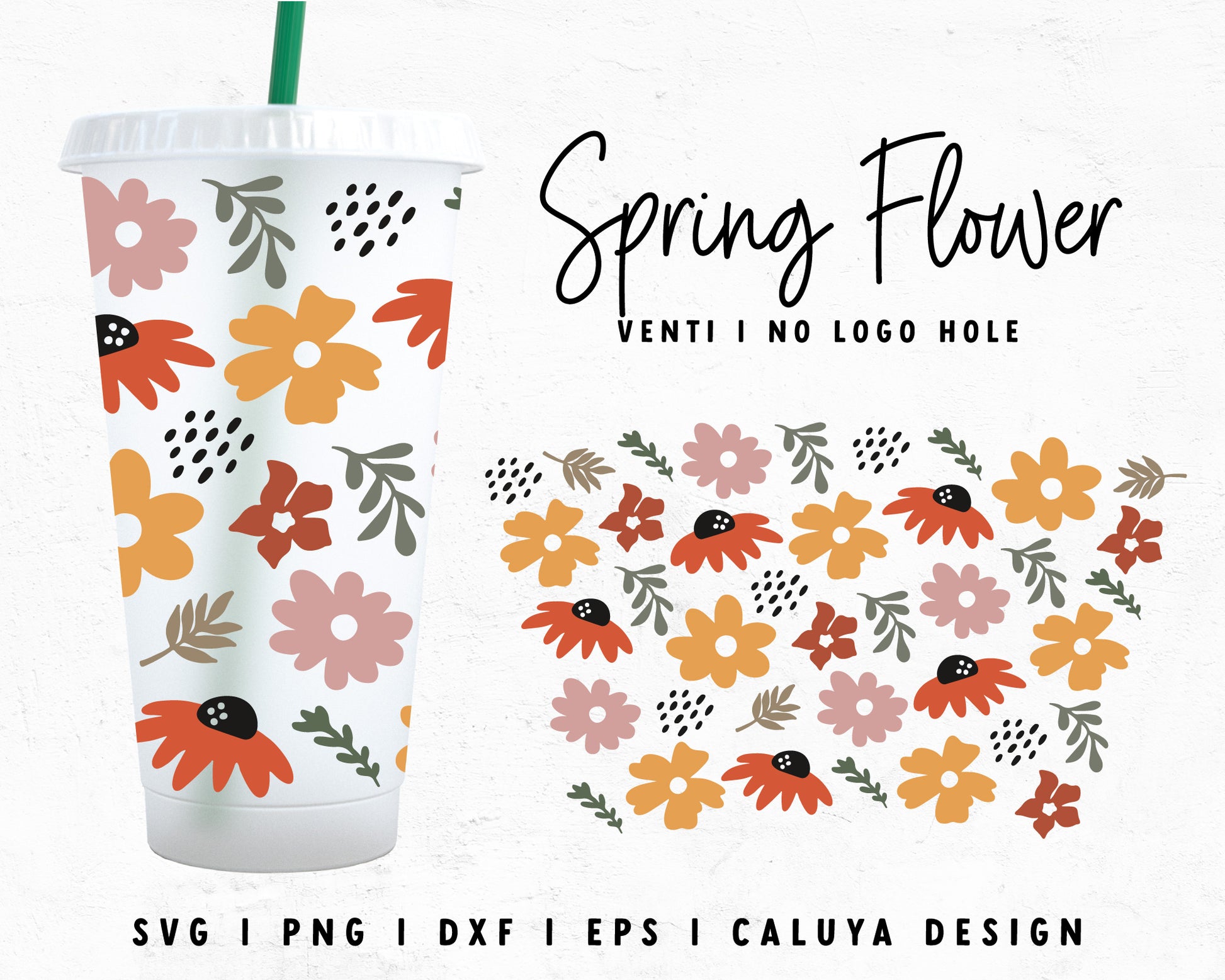 Venti Cup No Hole Spring Flower Cup Wrap Cut File for Cricut, Cameo Silhouette | Free SVG Cut File