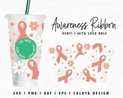 Venti Cup With Hole Ribbons With Flowers Wrap Cut File for Cricut, Cameo Silhouette | Free SVG Cut File