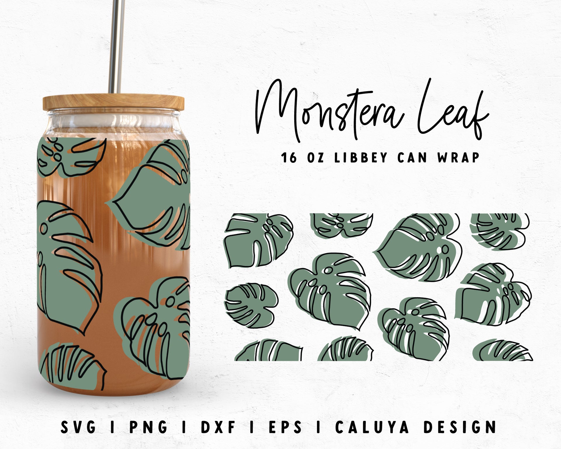 Monstera Leaf Glass Beer Can Cup, Ice Coffee cup for on the go,  Personalized Clear Glass Tumbler