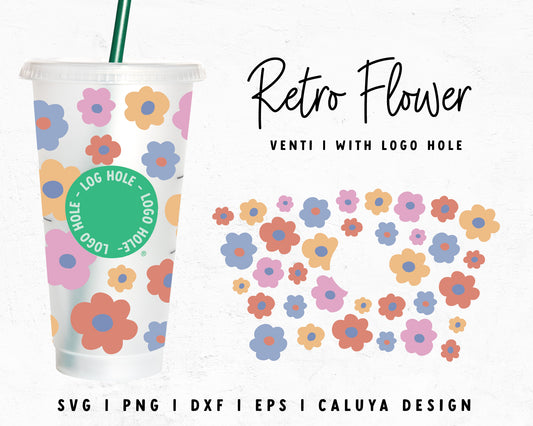 Venti Cup With Hole Retro Cute Flower  Cup Wrap Cut File for Cricut, Cameo Silhouette | Free SVG Cut File