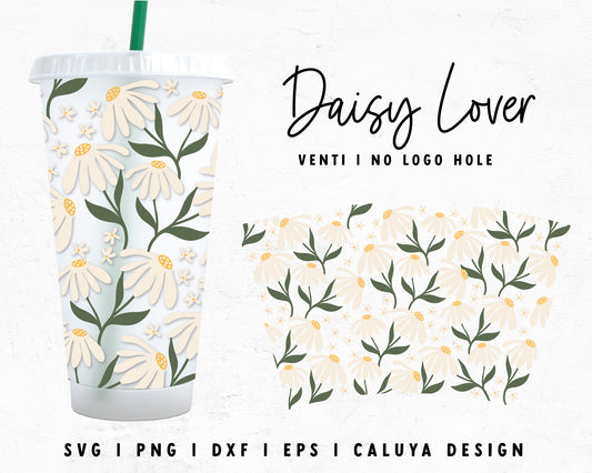 Venti Cup No Hole Daisy Cup Wrap Cut File for Cricut, Cameo Silhouette | Free SVG Cut File