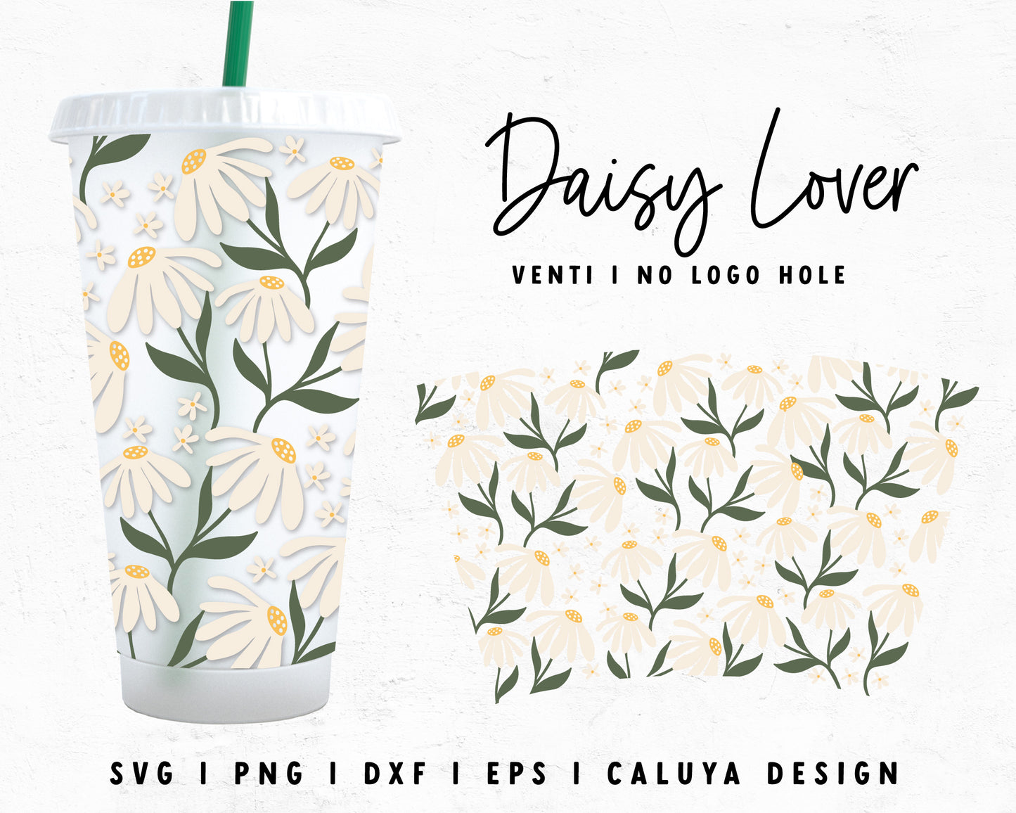 Venti Cup No Hole Daisy Cup Wrap Cut File for Cricut, Cameo Silhouette | Free SVG Cut File