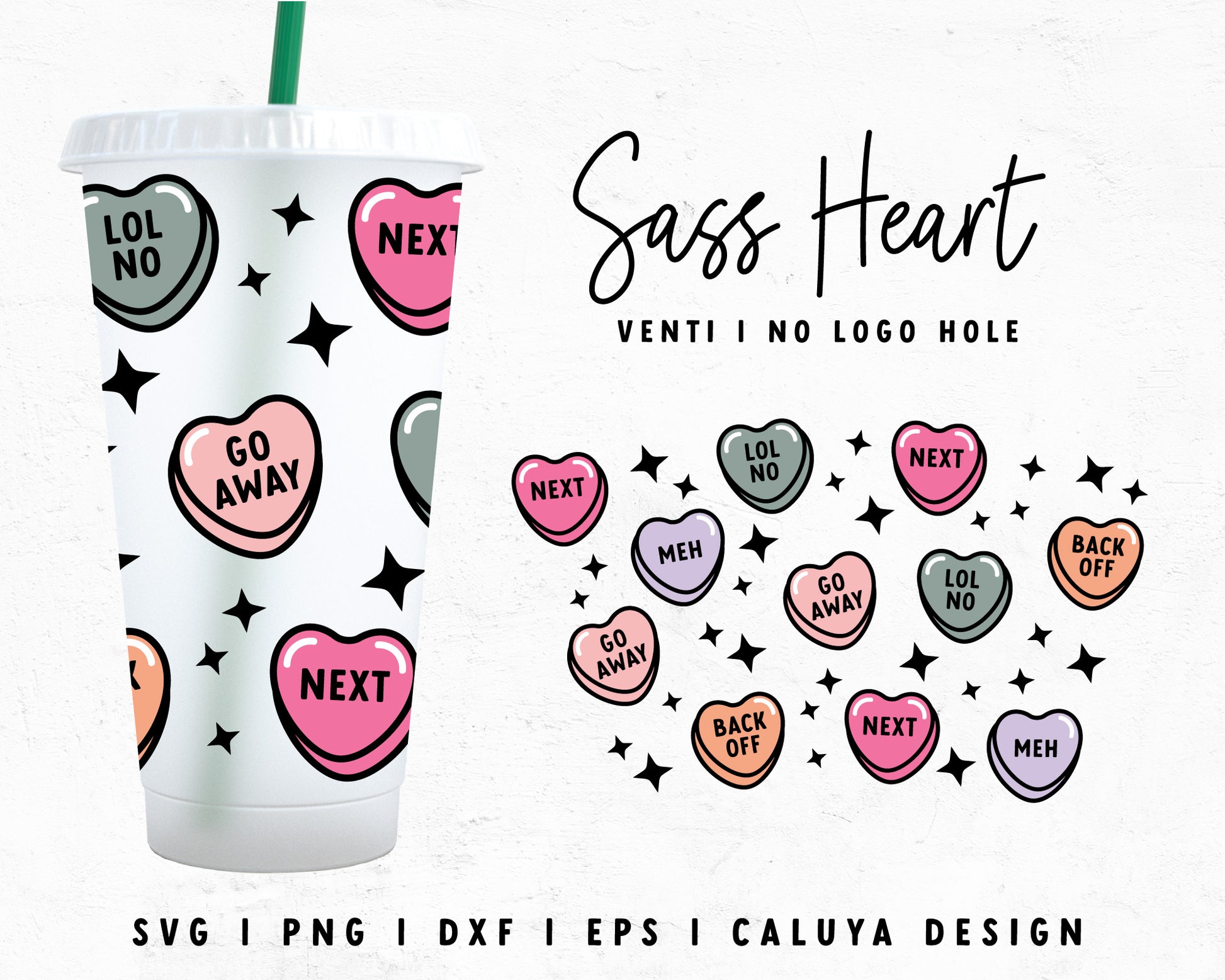 Venti Cup No Hole Funny Heart Candy Wrap Cut File for Cricut, Cameo Silhouette | Free SVG Cut File