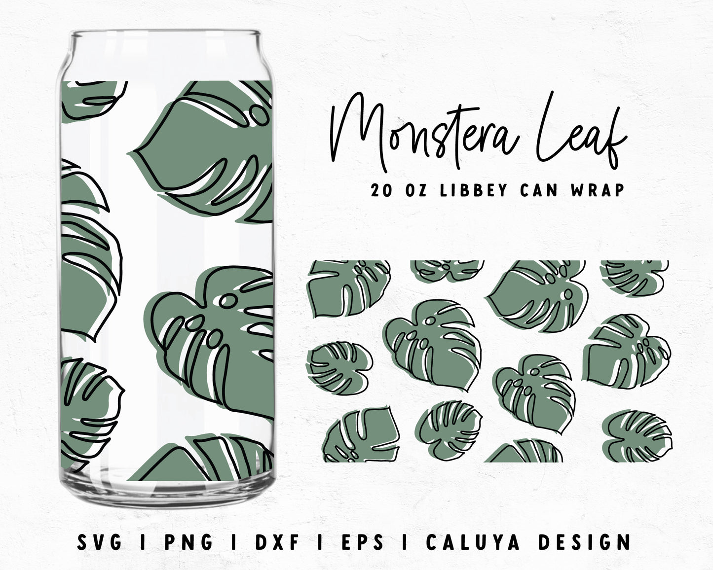 20oz Libbey Can Monstera Leaf Cup Wrap Cut File for Cricut, Cameo Silhouette | Free SVG Cut File